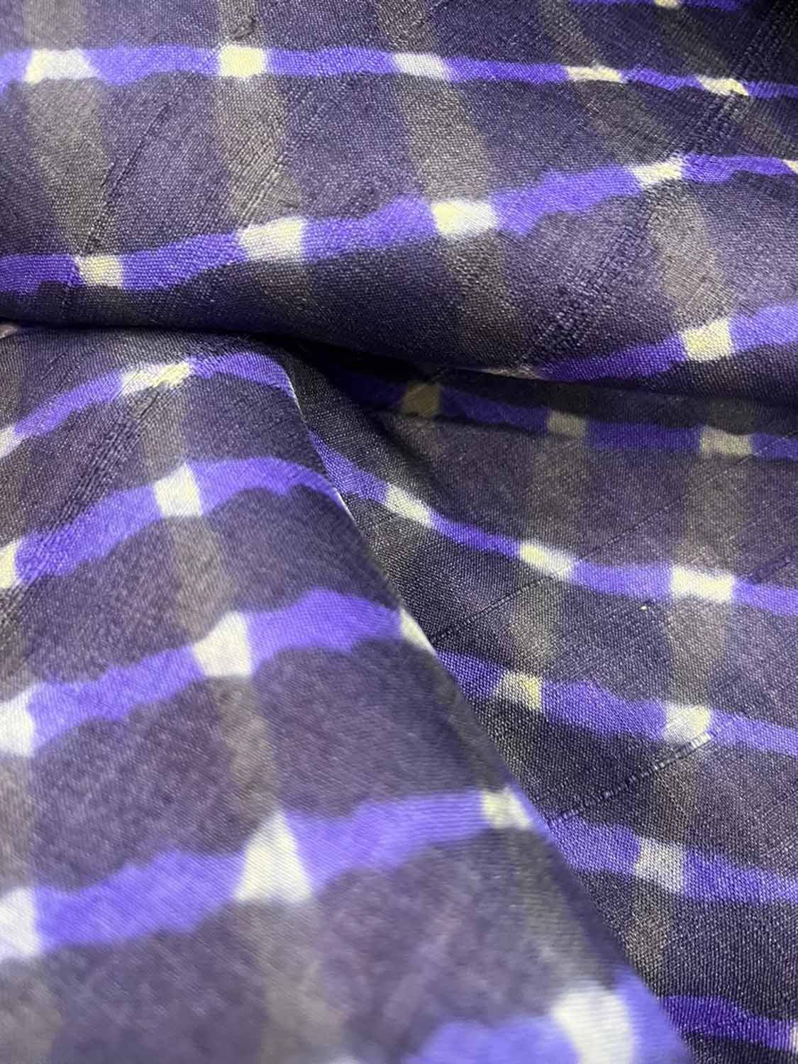 Purple Leheriya Tie N Dye Pure Tussar Silk Fabric ( 1 Mtr ) - Luxurion World