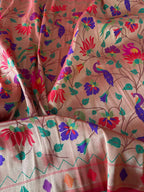 Golden Paithani Brocade Silk Peacock Design Fabric ( 2.5 Mtr ) - Luxurion World