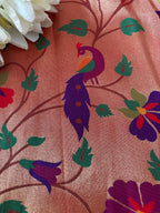 Golden Paithani Brocade Silk Peacock Design Fabric ( 2.5 Mtr ) - Luxurion World