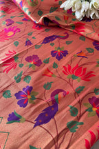 Golden Paithani Brocade Silk Peacock Design Fabric ( 2.5 Mtr ) - Luxurion World