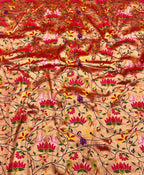 Golden Paithani Brocade Silk Flower Design Fabric ( 1 Mtr ) - Luxurion World