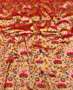 Golden Paithani Brocade Silk Flower Design Fabric ( 1 Mtr ) - Luxurion World