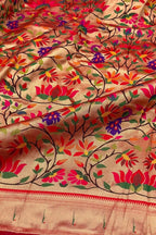 Golden Paithani Brocade Silk Flower Design Fabric ( 1 Mtr ) - Luxurion World