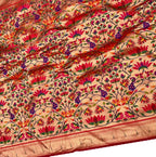 Golden Paithani Brocade Silk Flower Design Fabric ( 1 Mtr ) - Luxurion World