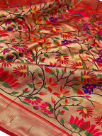 Golden Paithani Brocade Silk Flower Design Fabric ( 1 Mtr ) - Luxurion World
