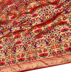 Golden Paithani Brocade Silk Flower Design Fabric ( 1 Mtr ) - Luxurion World