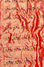 Golden Paithani Brocade Silk Peacock & Parrot Fabric (1 Mtr) - Luxurion World