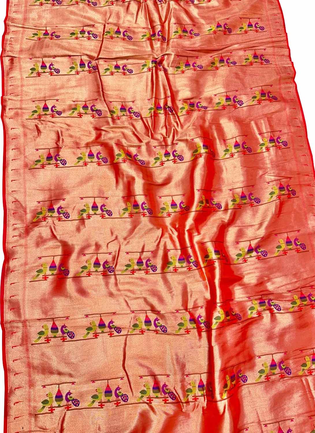 Golden Paithani Brocade Silk Peacock & Parrot Fabric (1 Mtr) - Luxurion World