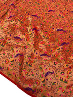 Golden Paithani Brocade Silk Peacock And Flower Design Fabric ( 1 Mtr ) - Luxurion World