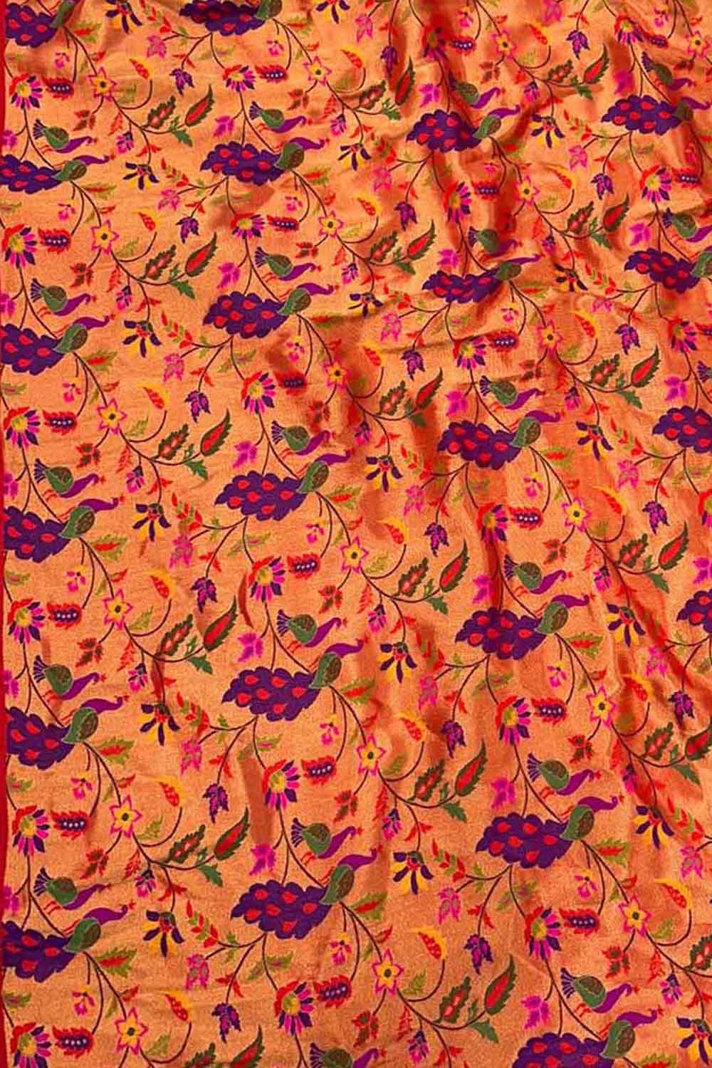 Golden Paithani Brocade Silk Peacock Design Fabric ( 1 Mtr ) - Luxurion World