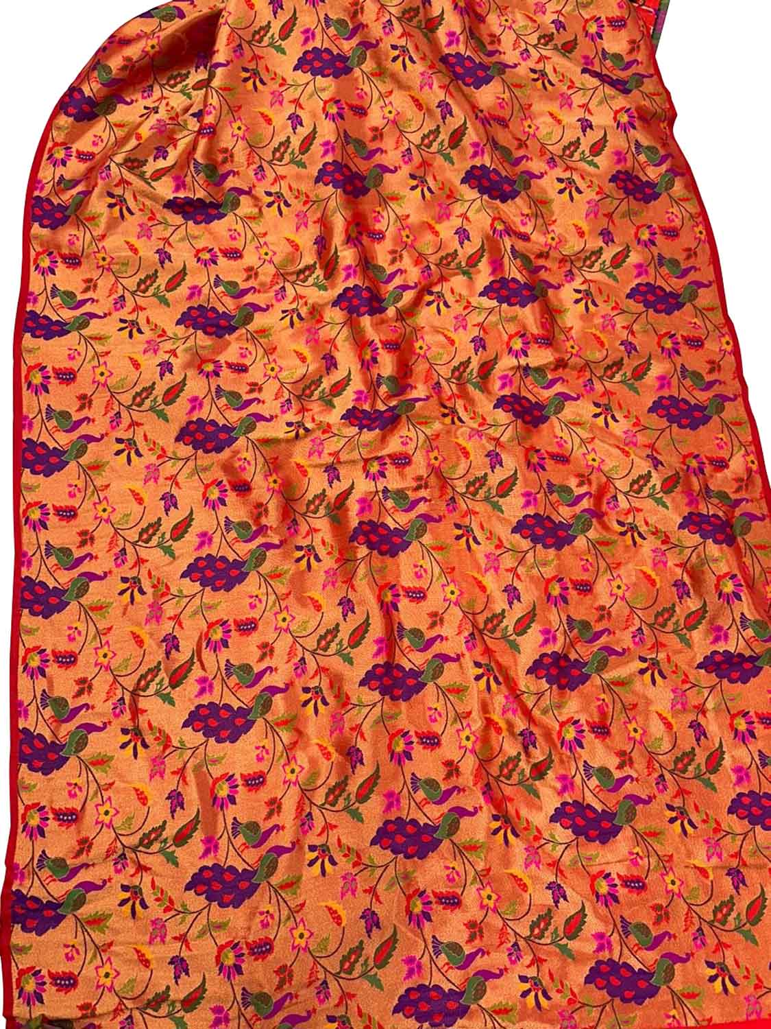 Golden Paithani Brocade Silk Peacock Design Fabric ( 1 Mtr ) - Luxurion World