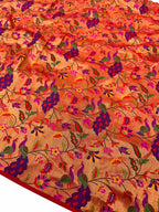 Golden Paithani Brocade Silk Peacock Design Fabric ( 1 Mtr ) - Luxurion World