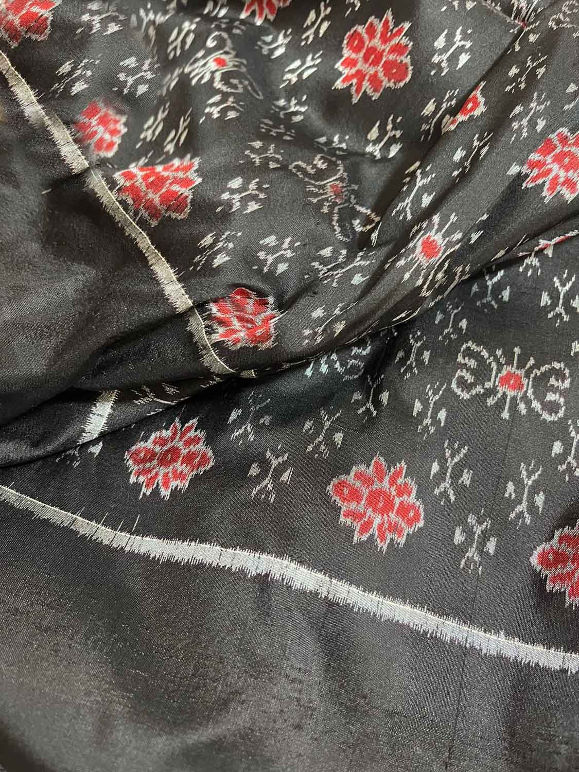 Black Sambalpuri Ikat Handloom Pure Silk Fabric ( 1 Mtr ) - Luxurion World