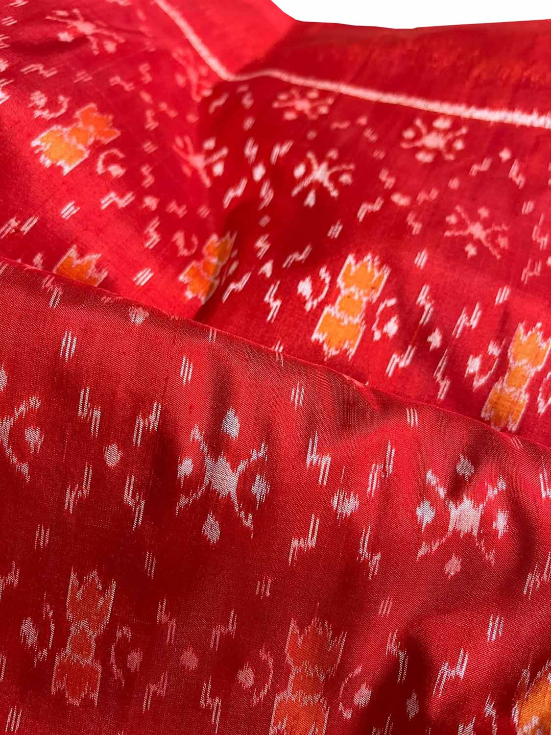 Red Sambalpuri Ikat Handloom Pure Silk Fabric ( 1 Mtr ) - Luxurion World