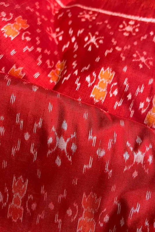 Red Sambalpuri Ikat Handloom Pure Silk Fabric ( 1 Mtr ) - Luxurion World
