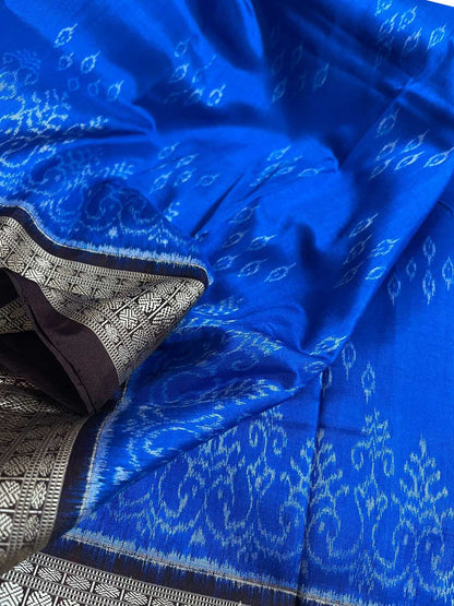 Blue Sambalpuri Ikat Handloom Pure Silk Fabric ( 1 Mtr ) - Luxurion World