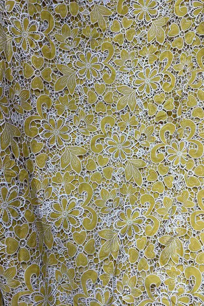 Yellow Crochet Cut Work Embroidered Cotton Crepe - Luxurion World