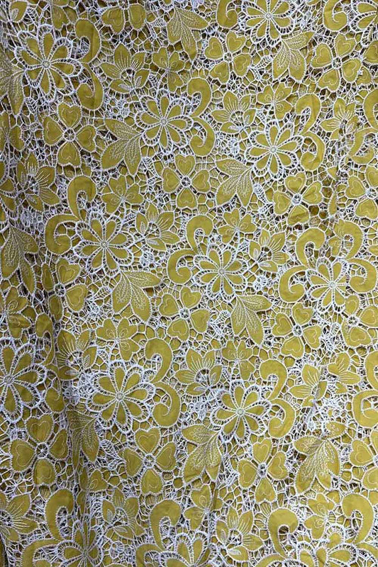 Yellow Crochet Cut Work Embroidered Cotton Crepe - Luxurion World