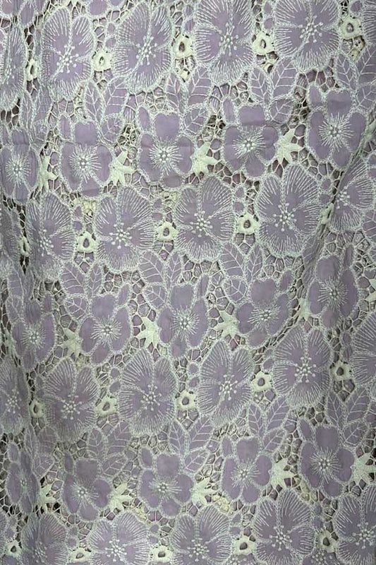 Stylish Purple Crochet Cut Work Embroidered Cotton Crepe - Luxurion World