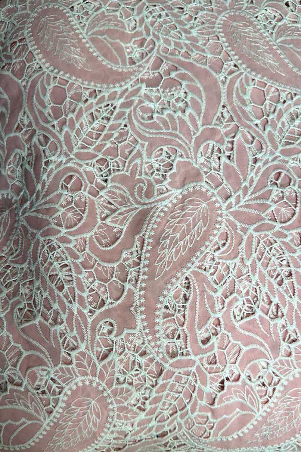Pretty in Pink: Crochet Cut Work Embroidered Cotton Crepe - Luxurion World