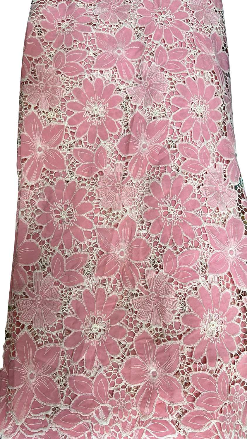 Pretty in Pink: Crochet Cut Work Embroidered Cotton Crepe - Luxurion World