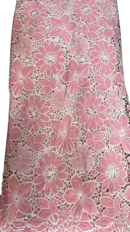 Pretty in Pink: Crochet Cut Work Embroidered Cotton Crepe - Luxurion World