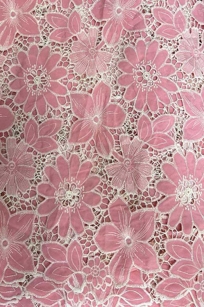Pretty in Pink: Crochet Cut Work Embroidered Cotton Crepe - Luxurion World