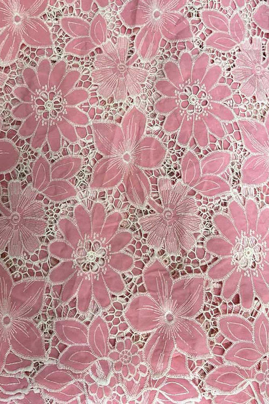 Pretty in Pink: Crochet Cut Work Embroidered Cotton Crepe - Luxurion World