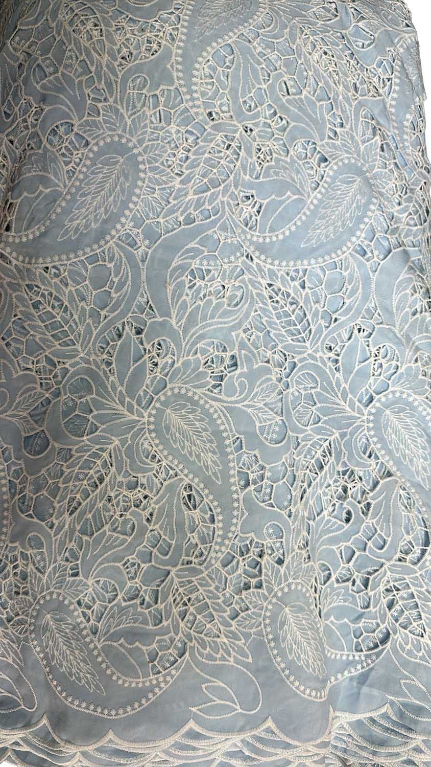 Blue Crochet Cut Work Embroidered Cotton Crepe Fabric - Luxurion World