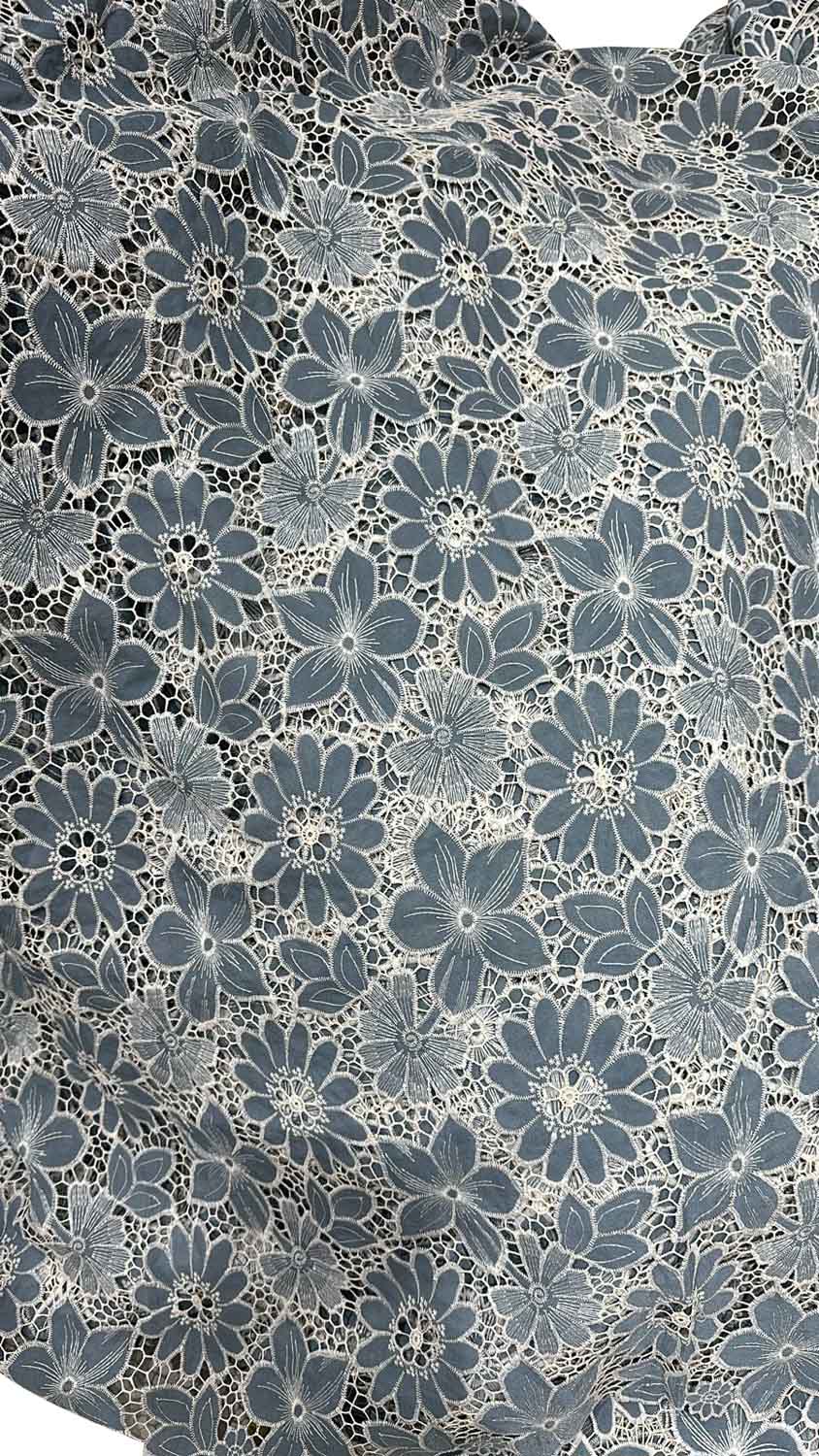 Grey Crochet Cut Work Embroidered Cotton Crepe - Luxurion World