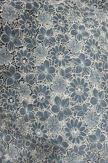 Grey Crochet Cut Work Embroidered Cotton Crepe - Luxurion World