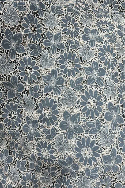 Grey Crochet Cut Work Embroidered Cotton Crepe - Luxurion World