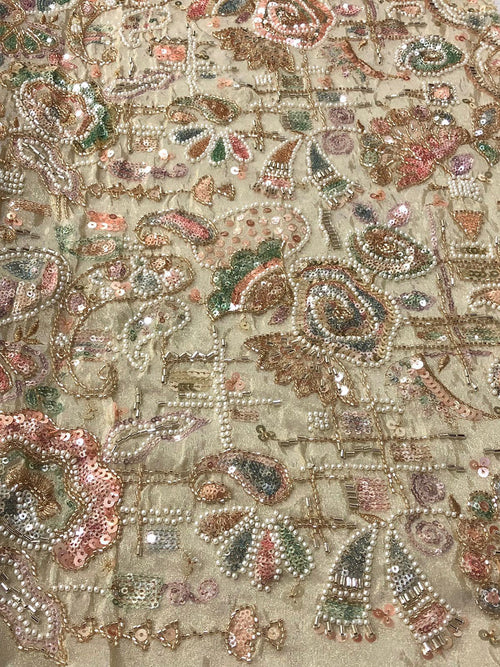 Multicolor Heavy Embroidered And Beads Work Georgette Trendy Fabric - Luxurion World