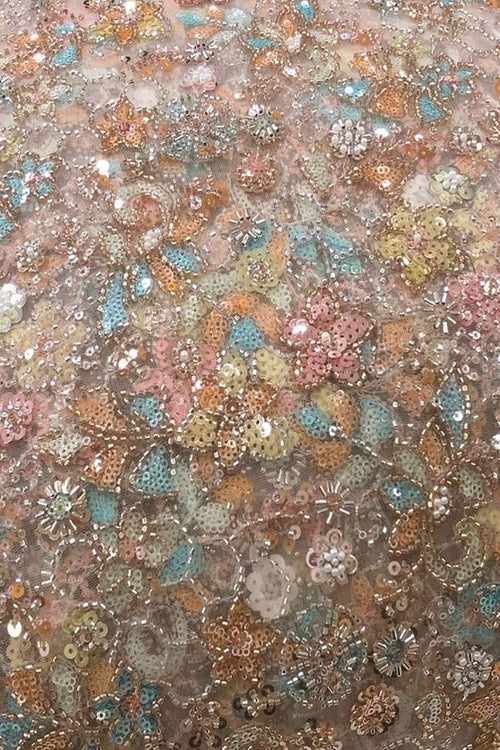 Multicolor Heavy Embroidered And Beads Work Georgette Trendy Fabric - Luxurion World