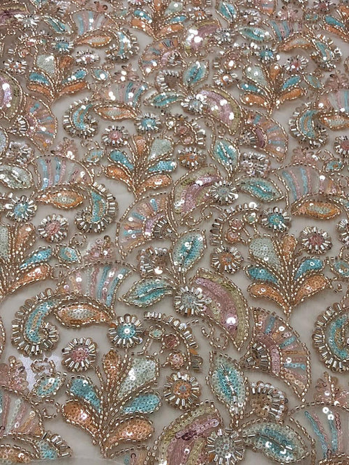 Multicolor Heavy Embroidered And Beads Work Georgette Trendy Fabric - Luxurion World
