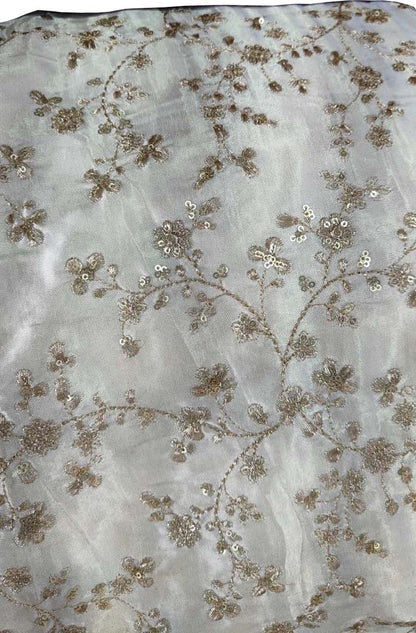 Chic Off White Embroidered Gajji Silk Fabric ( 1 Mtr ) - Luxurion World