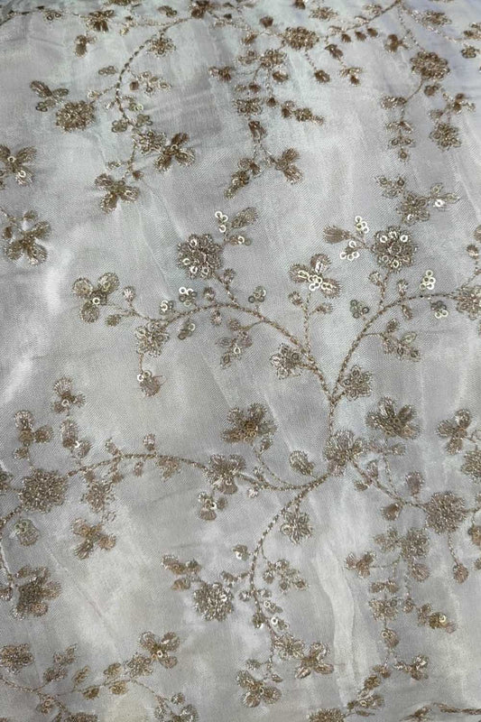 Chic Off White Embroidered Gajji Silk Fabric ( 1 Mtr ) - Luxurion World