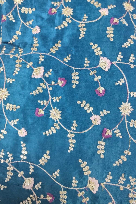 Blue Embroidered Gajji Silk: Stylish and Trendy Fabric