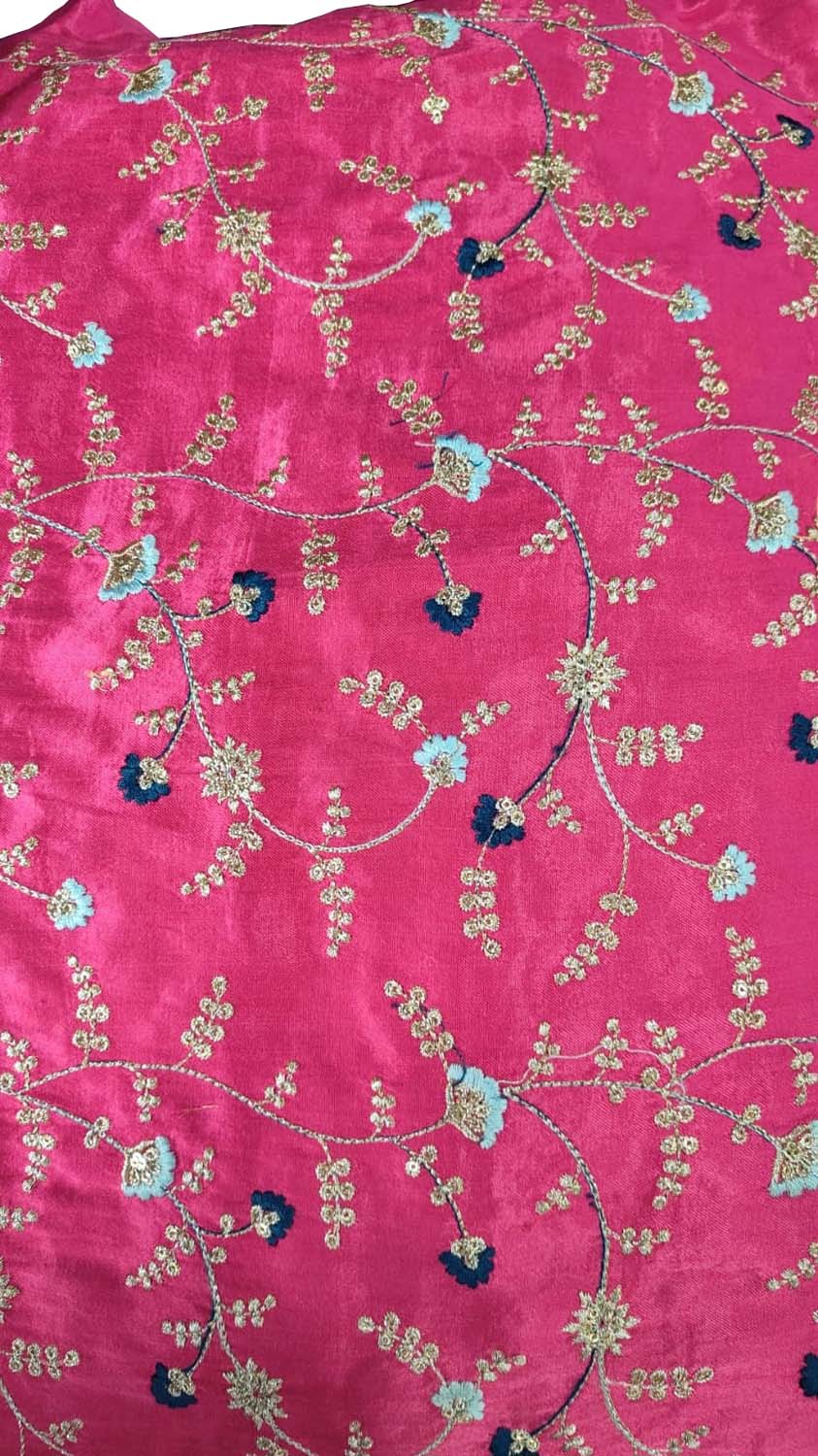 Stylish Pink Embroidered Gajji Silk Fabric ( 1 Mtr ) - Luxurion World
