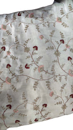 Chic Off White Embroidered Gajji Silk Fabric ( 1 Mtr ) - Luxurion World
