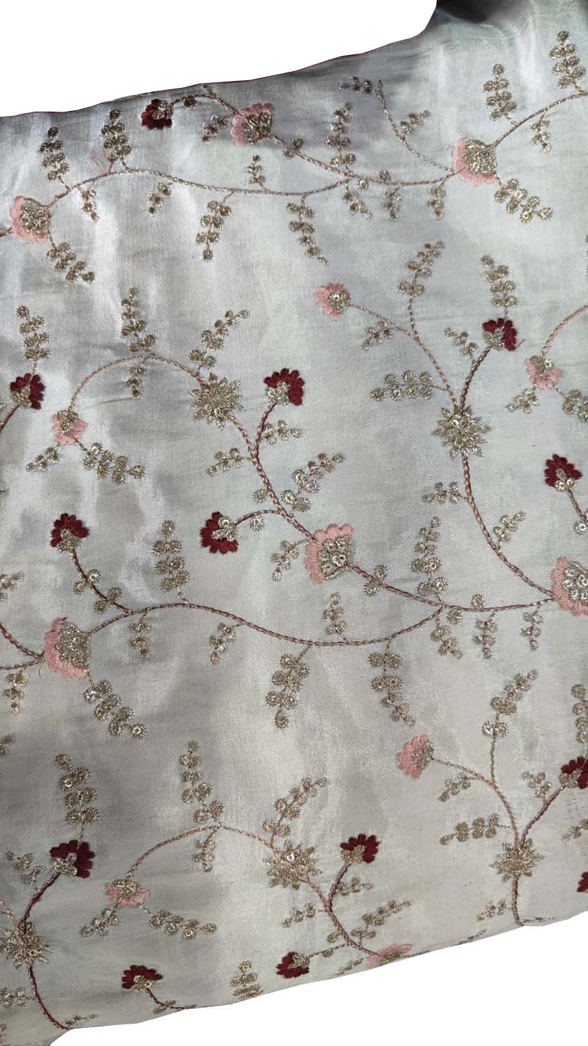 Chic Off White Embroidered Gajji Silk Fabric ( 1 Mtr ) - Luxurion World