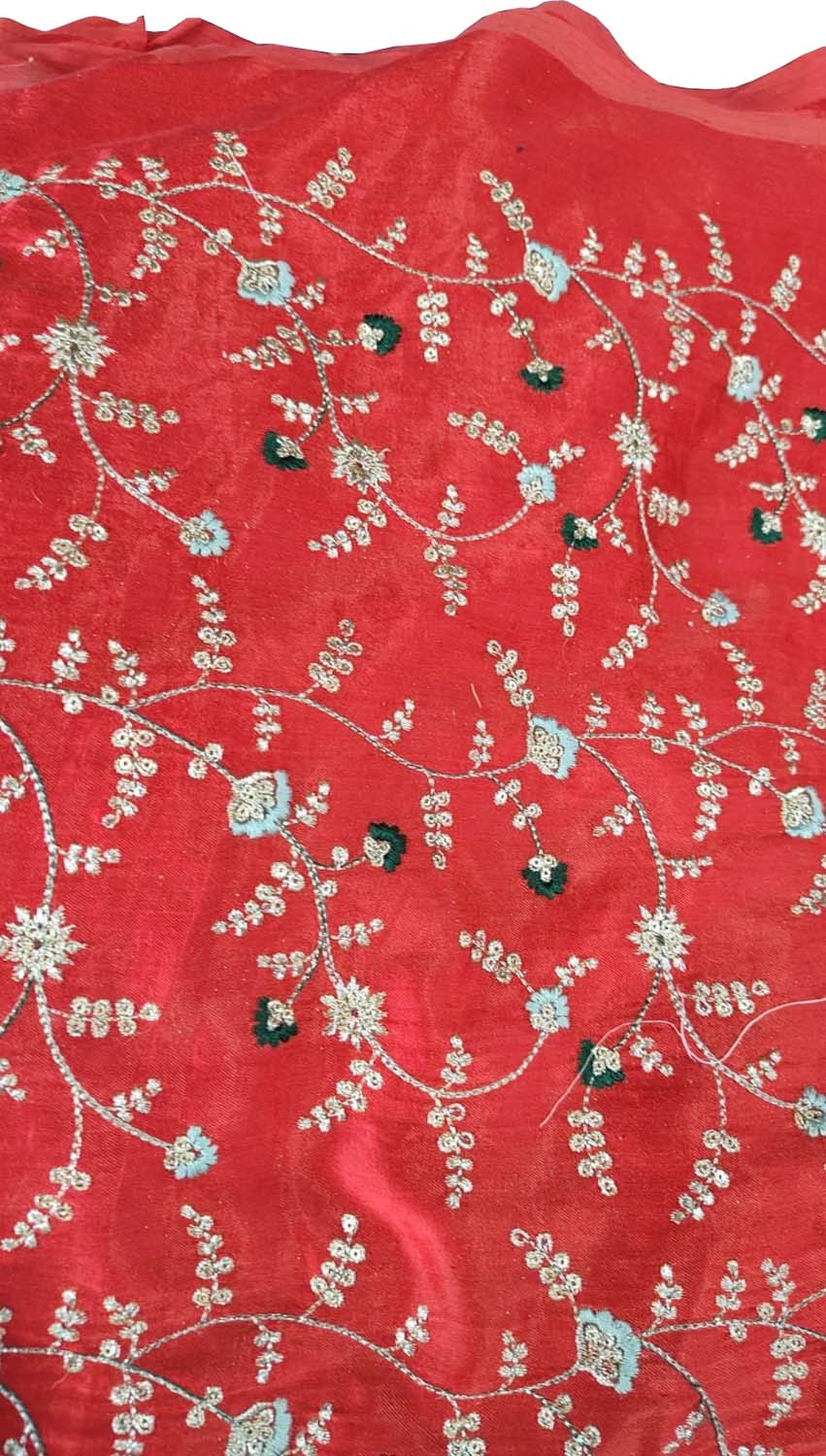 Stylish Red Embroidered Gajji Silk Fabric ( 1 Mtr ) - Luxurion World