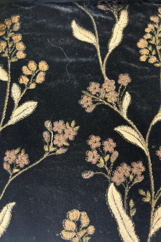 Black Trendy Velvet Embroidered Fabric ( 2.5 Mtr ) - Luxurion World