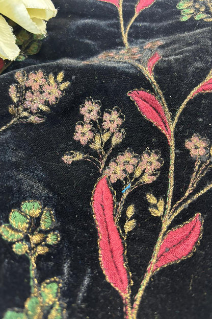 Black Trendy Velvet Embroidered Fabric ( 2.5 Mtr ) - Luxurion World