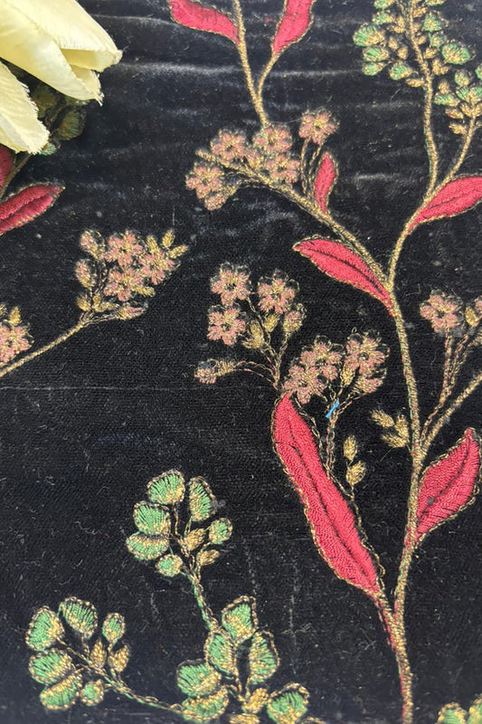Black Trendy Velvet Embroidered Fabric ( 2.5 Mtr ) - Luxurion World