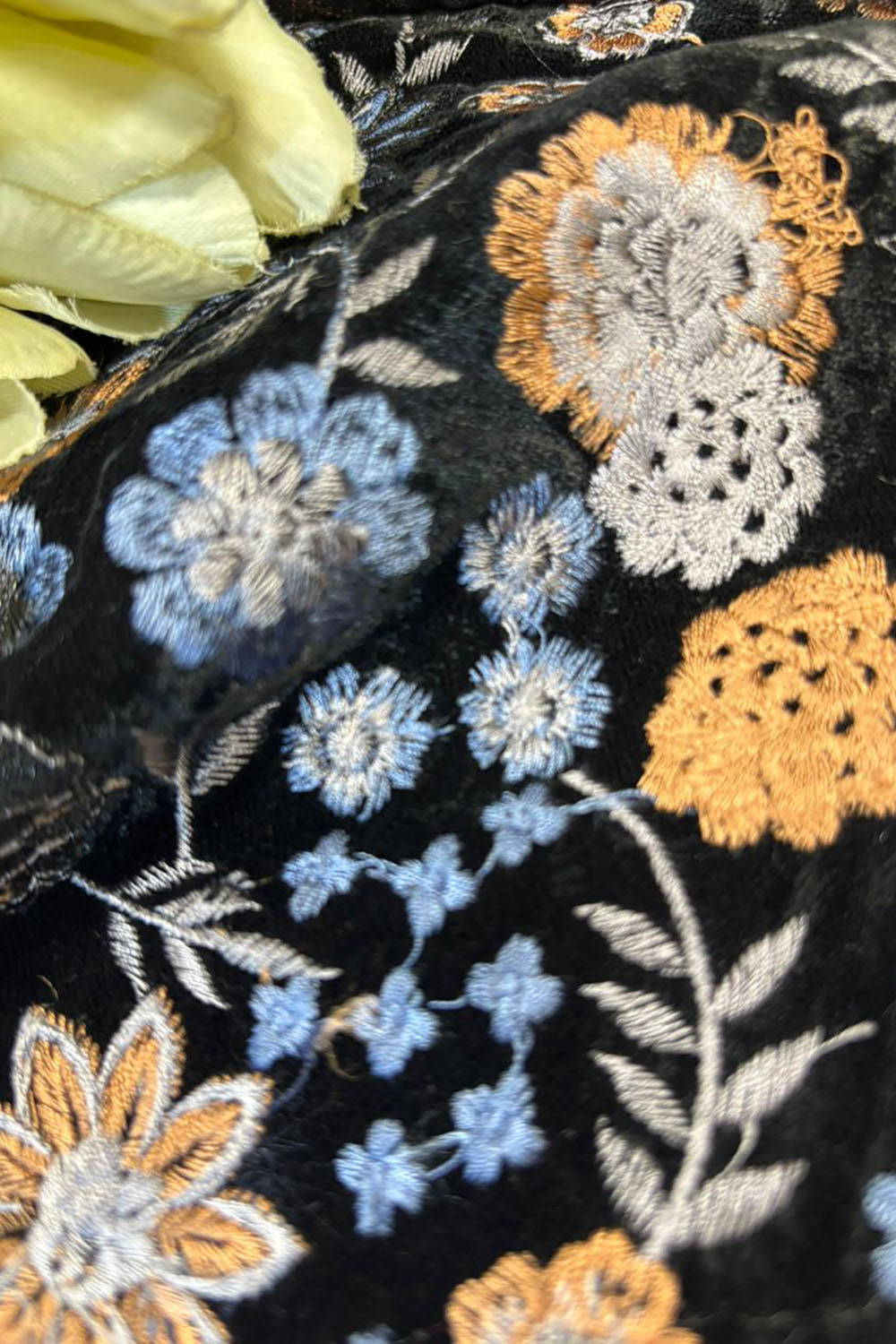 Black Trendy Velvet Embroidered Fabric ( 2.5 Mtr ) - Luxurion World