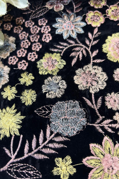 Black Trendy Velvet Embroidered Fabric ( 2.5 Mtr ) - Luxurion World