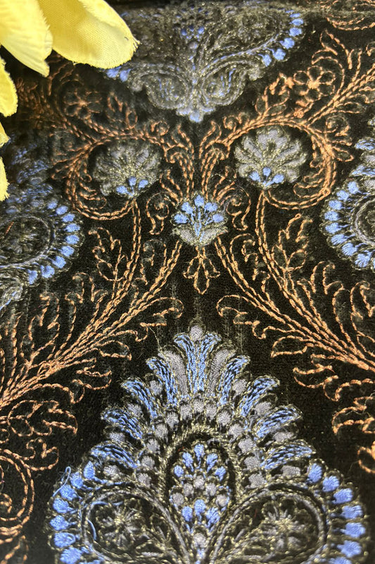 Black Trendy Velvet Embroidered Fabric ( 2.5 Mtr ) - Luxurion World