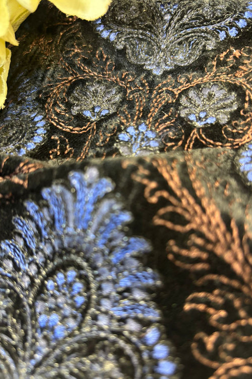 Black Trendy Velvet Embroidered Fabric ( 2.5 Mtr ) - Luxurion World