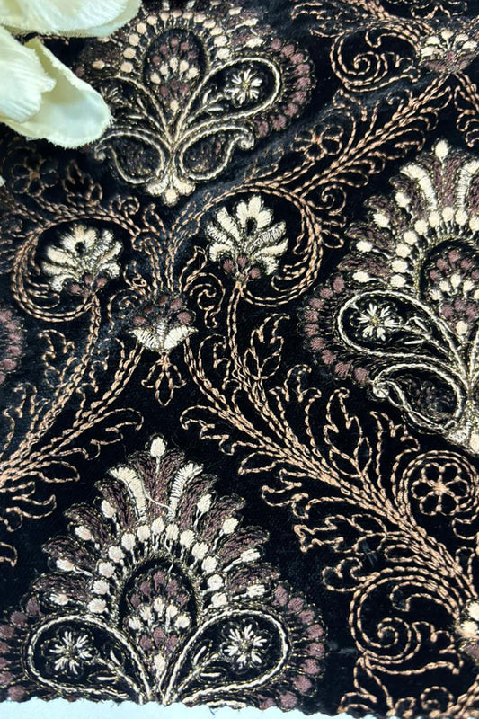 Black Trendy Velvet Embroidered Fabric ( 2.5 Mtr ) - Luxurion World